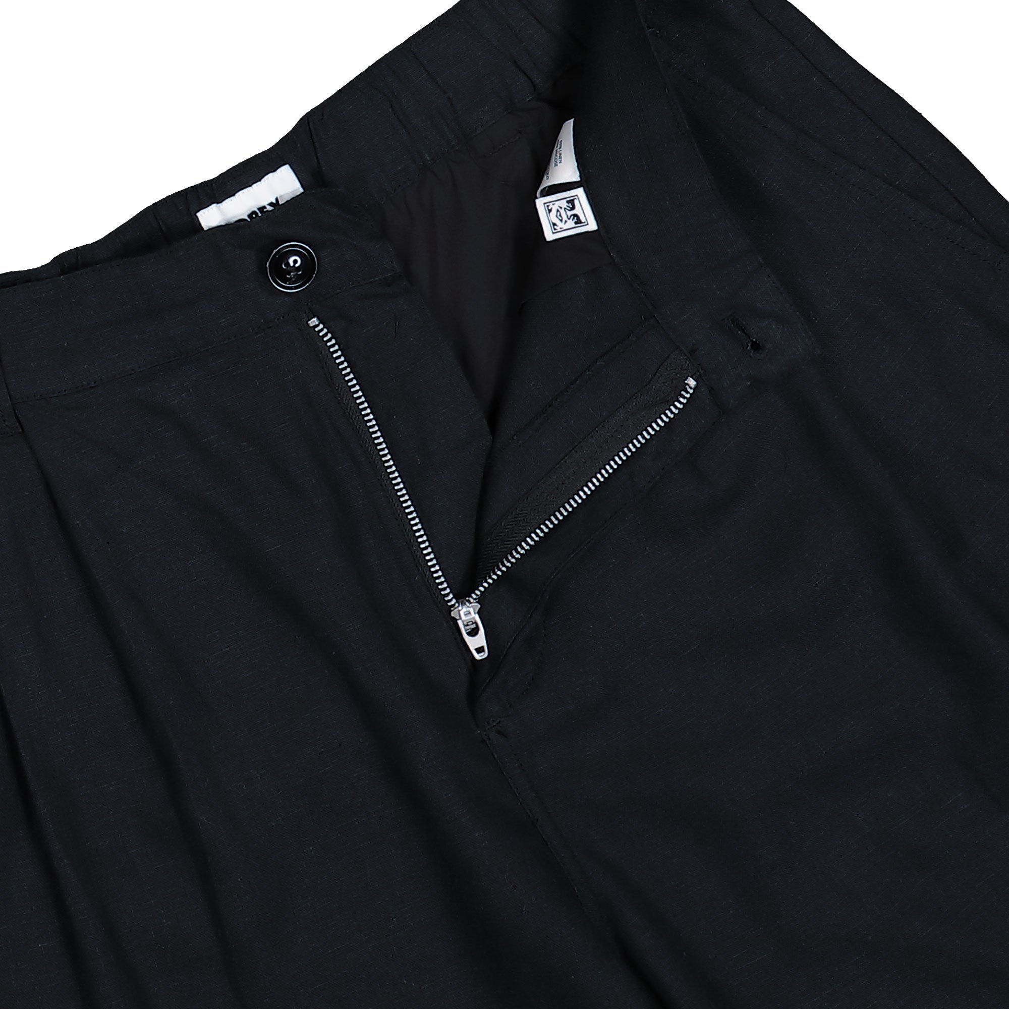 Obey Foster Pleated Linen Short Black Shorts 172100104-BLK Detail View 1 | Overkill