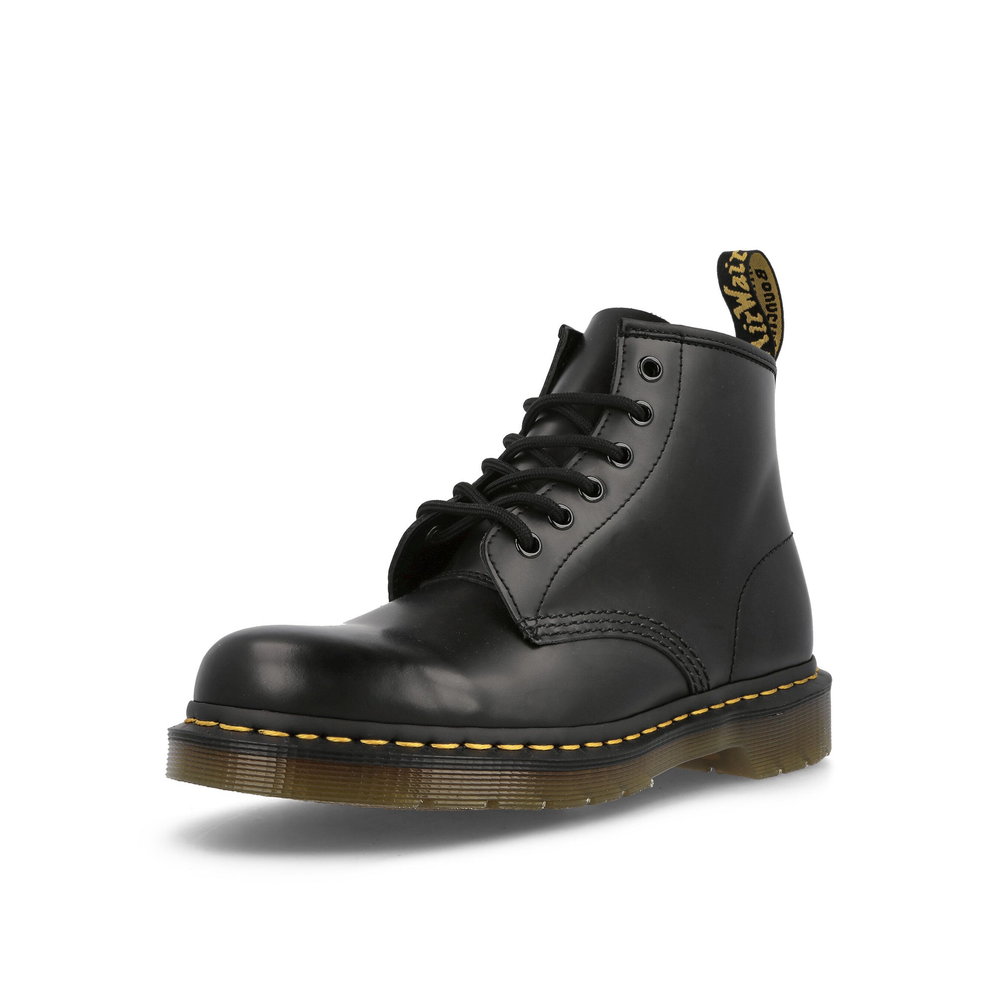 Dr. Martens 101 Y's Black Smooth Black Boots Close Up | Overkill
