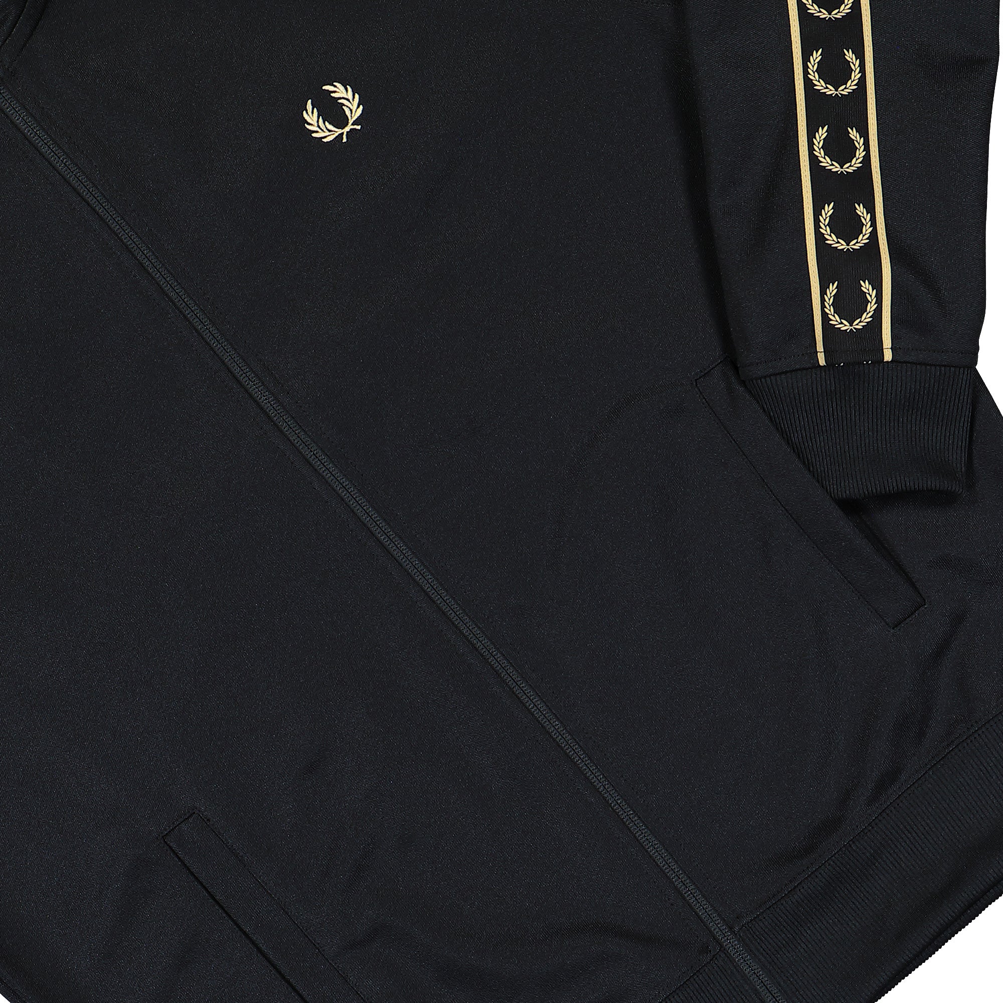 Fred Perry Contrast Tape Track Jacket Black / Champagne Track Jackets J5557-90A Detail View 1 | Overkill
