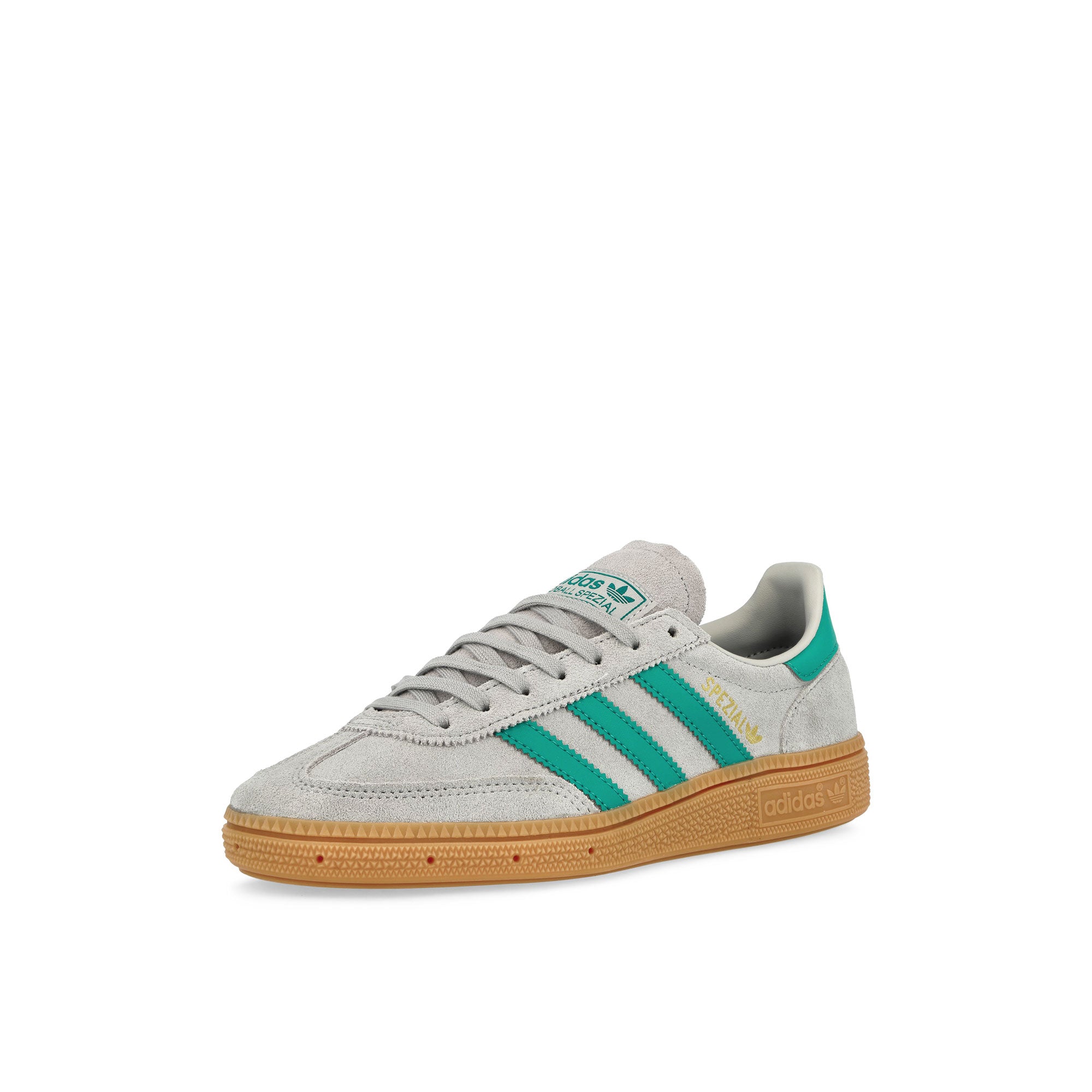 adidas Handball Spezial J Grey Two / Pure Teal / Gum 2 Low Top Sneakers Close Up | Overkill