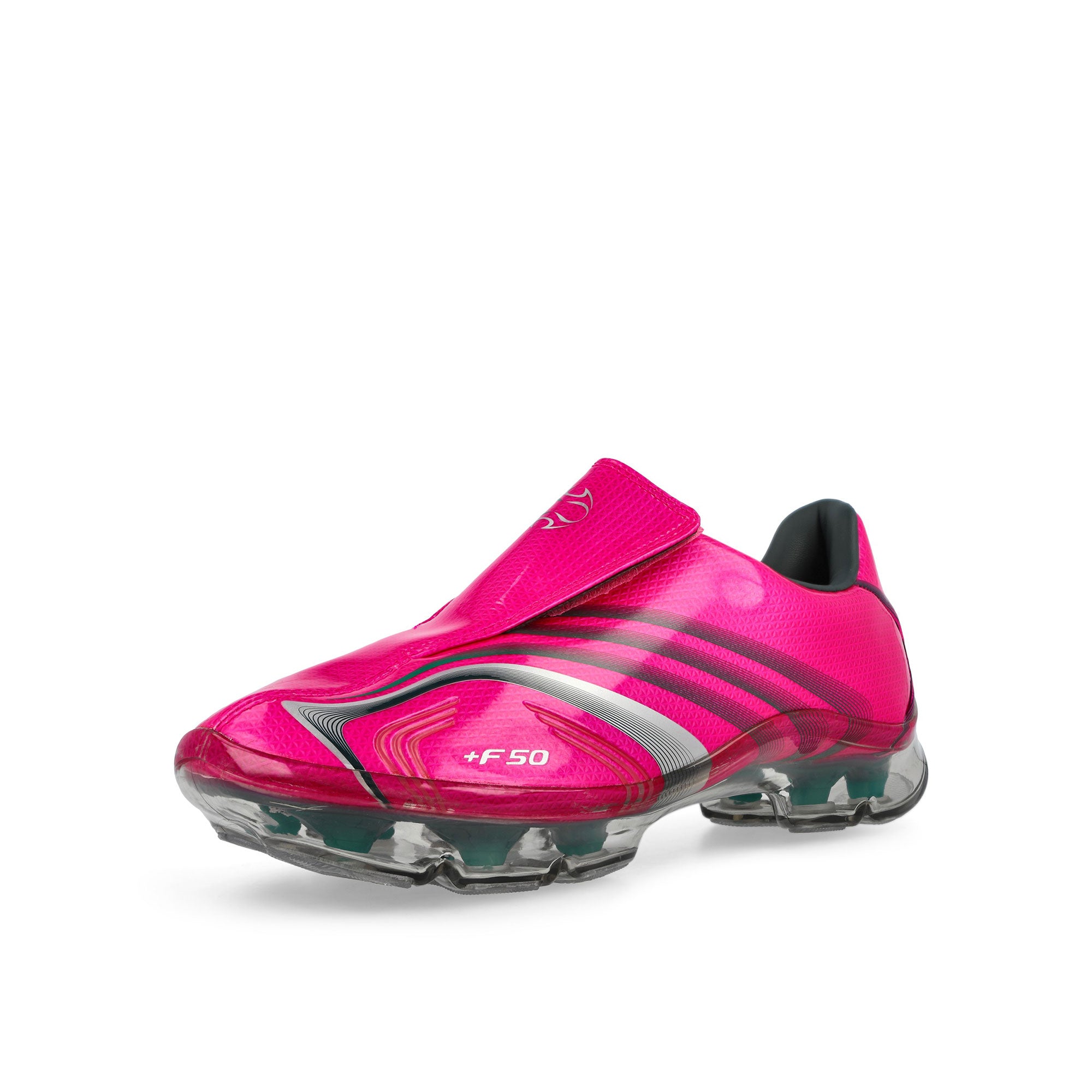 adidas F50 Adiframe W Shock Pink / Bold Green / Silver Metallic Low Top Sneakers JQ9556 Close-up | Overkill

