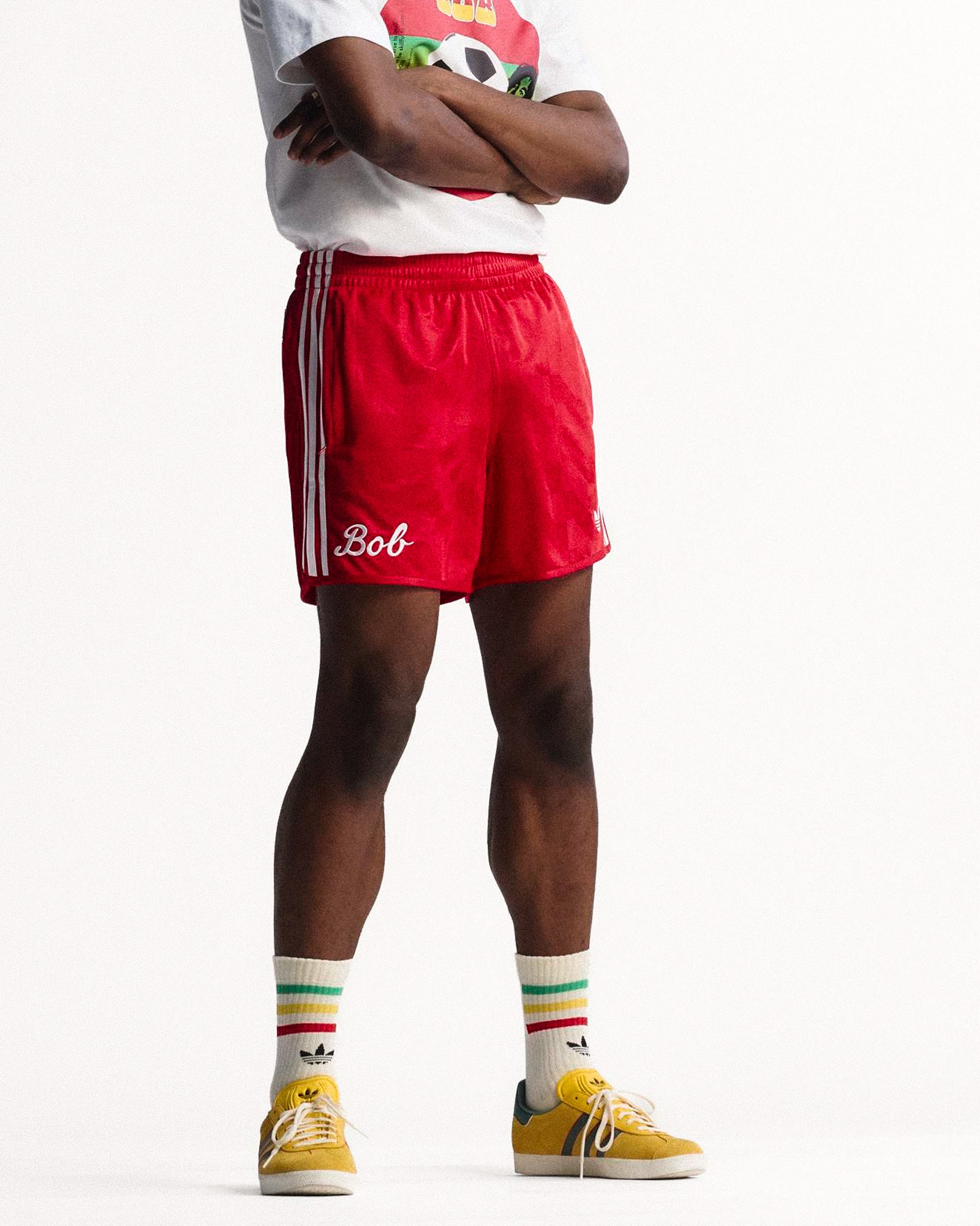 adidas Bob Marley OG Shorts Pure Ruby Shorts JY5213 On Model Front View | Overkill
