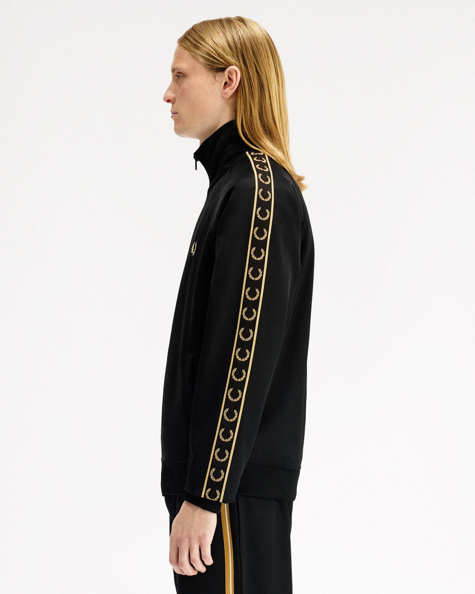 Fred Perry Contrast Tape Track Jacket Black / Champagne Track Jackets J5557-90A Style Inspiration | Overkill
