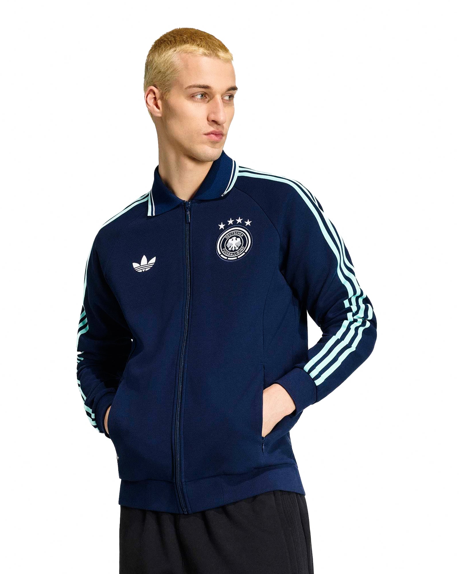 adidas DFB Germany Away OG Jacket Collegiate Navy Track Jackets JZ9336 On Model Front View | Overkill
