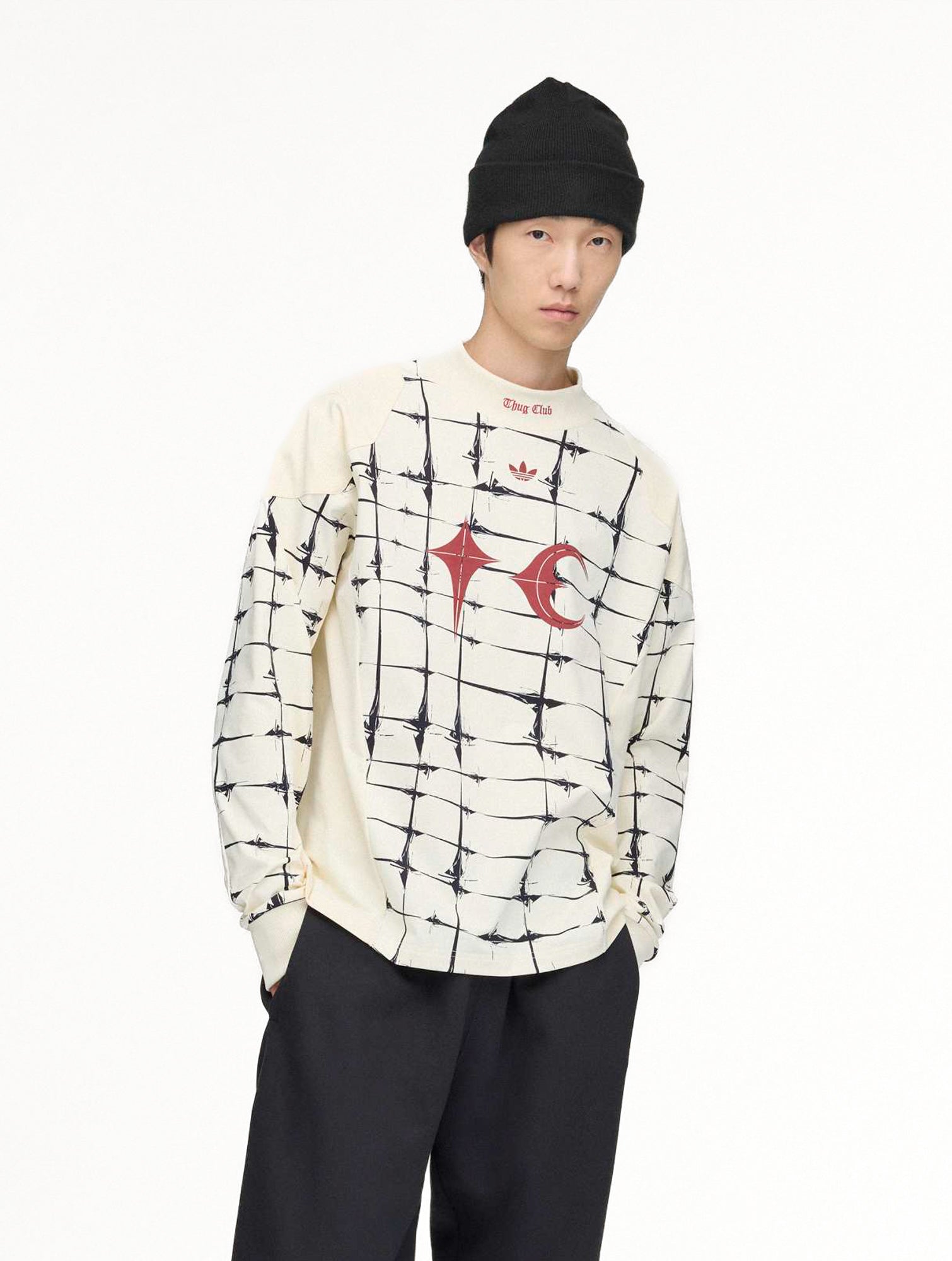 Thug Club x adidas TC Goalie T Longslevees Cream White Longsleeves KF6914 On Model Front View | Overkill
