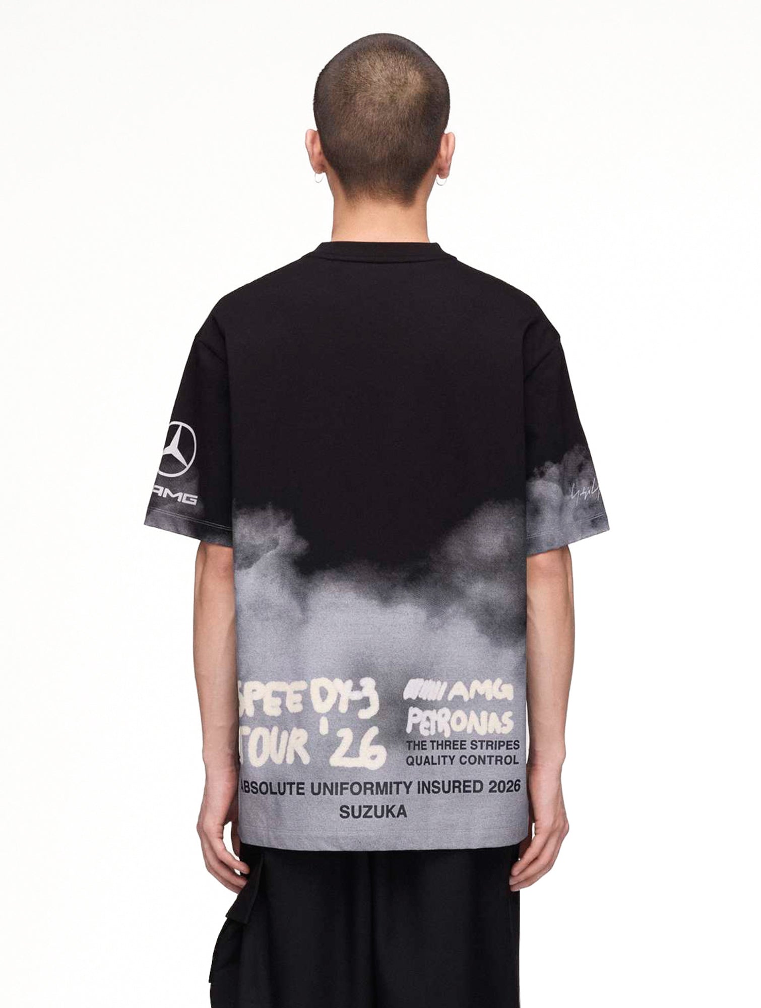 Mercedes-AMG Petronas F1 x Y-3 F1 Tour SS Tee Black T-Shirts KR2376 On Model Back View | Overkill
