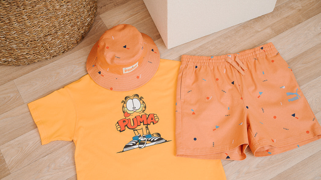 Children's Garfield-themed hat and shorts