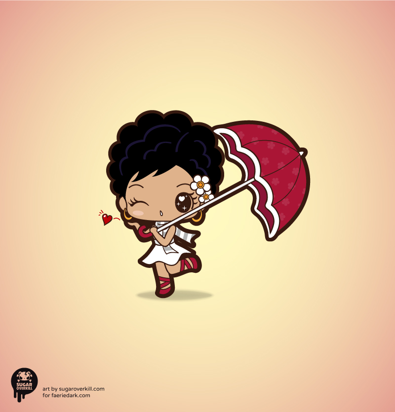 Kawaii Chibi Brown Girl with Parasol